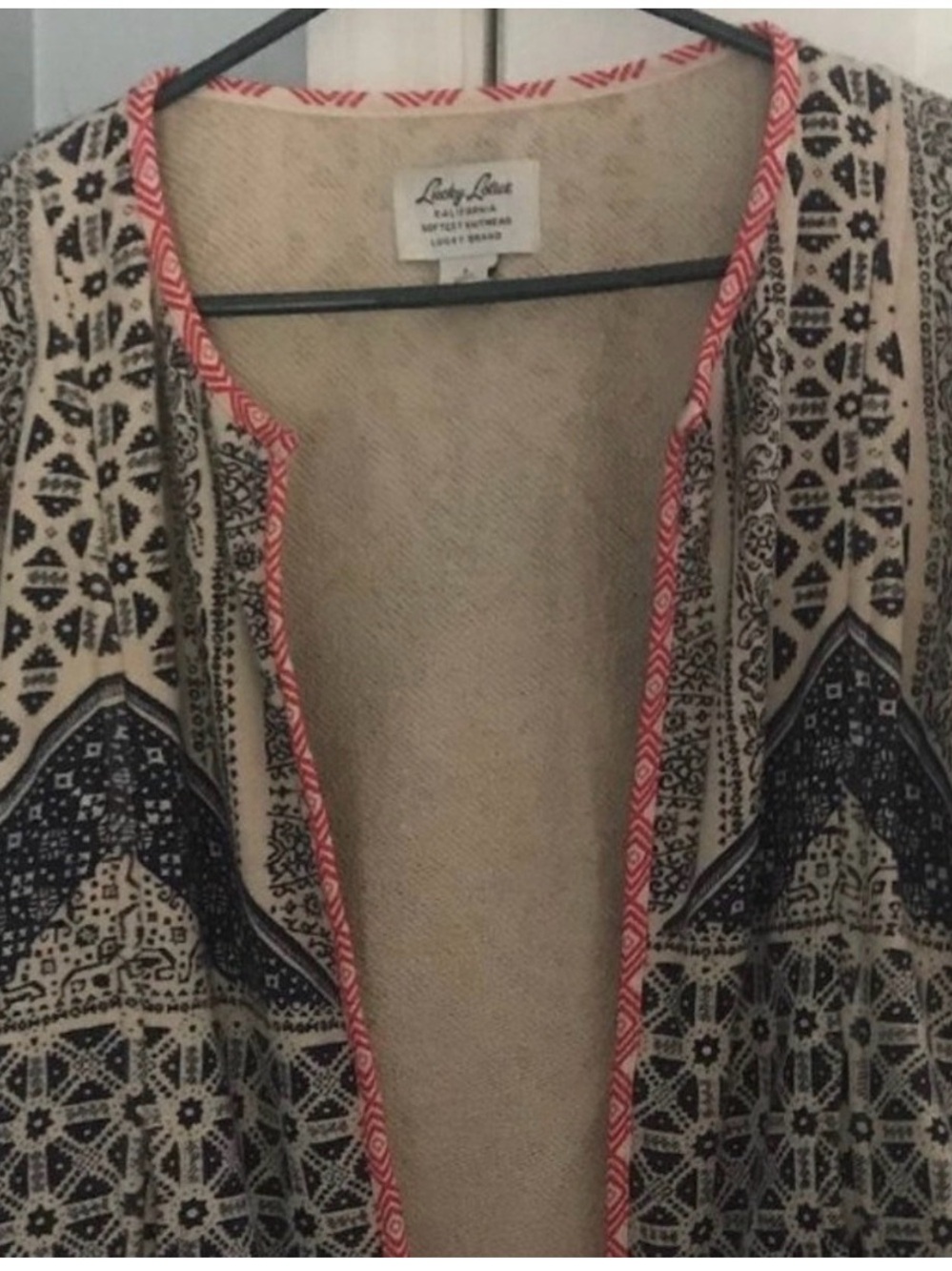 Lucky Lotus Cream and Navy Cardigan with Coral Trim